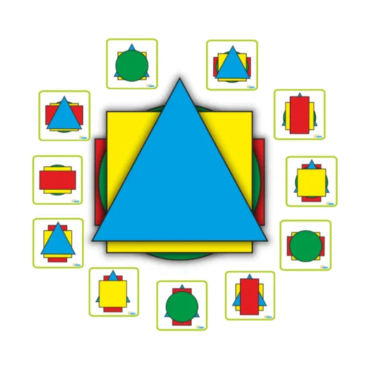 Geometrinių figūrų delionės žaidimas – PDF užduotis vaikams