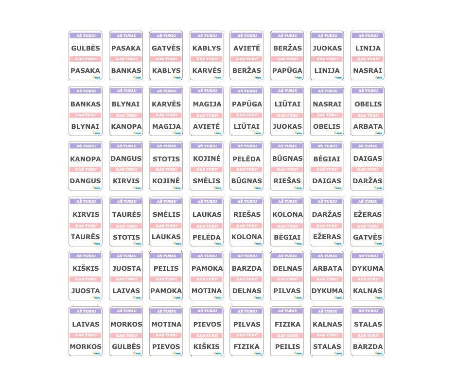 zodziai-is-6-raidziu-korteles