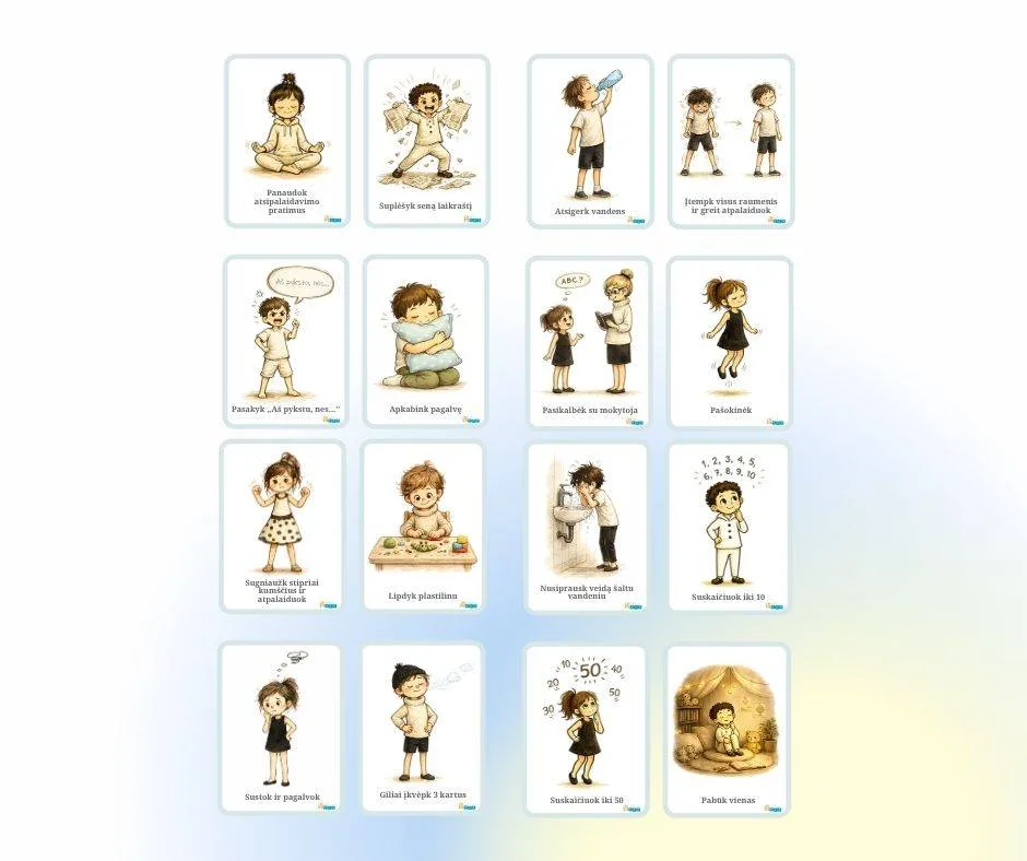 Nusiraminimo kortelės vaikams – PDF užduotis vaikams